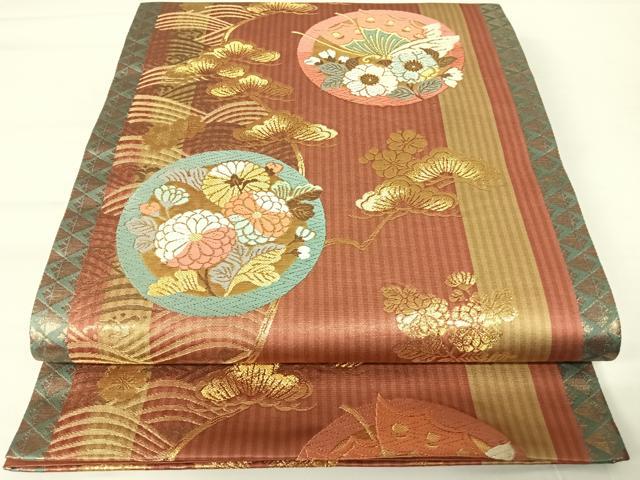 平和屋着物◎六通柄袋帯　唐織　花蝶文　金銀糸　正絹　逸品　AABA2048yx
