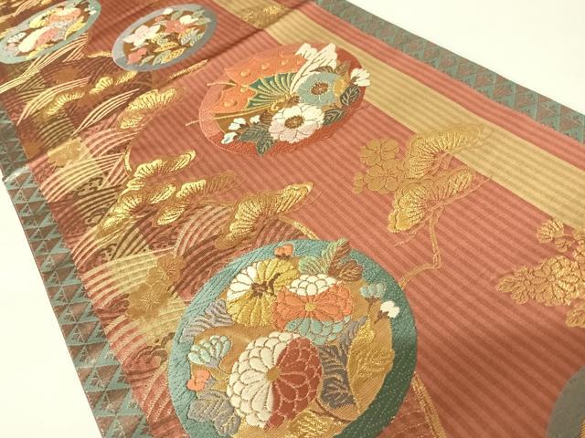 平和屋着物◎六通柄袋帯　唐織　花蝶文　金銀糸　正絹　逸品　AABA2048yx