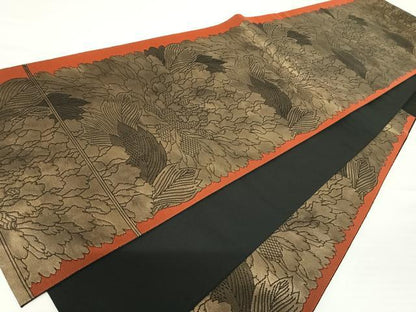 平和屋着物◎六通柄袋帯　草花文　正絹　逸品　AABA2053yx