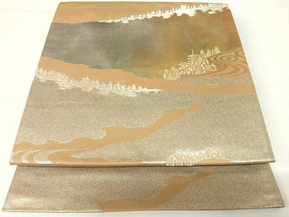 平和屋着物◎六通柄袋帯　流水文　金銀糸　引箔　正絹　逸品　AABA2069yx