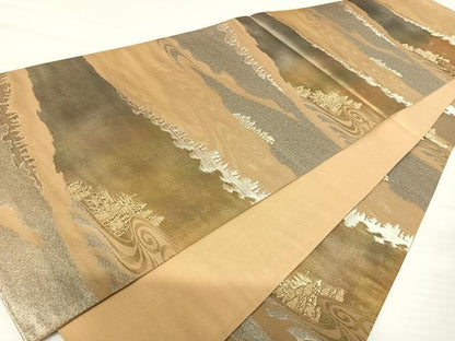 平和屋着物◎六通柄袋帯　流水文　金銀糸　引箔　正絹　逸品　AABA2069yx