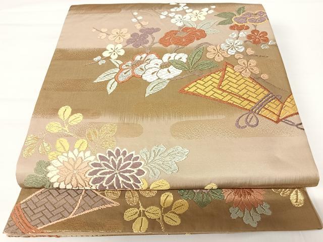 平和屋着物◎六通柄袋帯　唐織　草花文　金銀糸　正絹　逸品　AABA2072yx