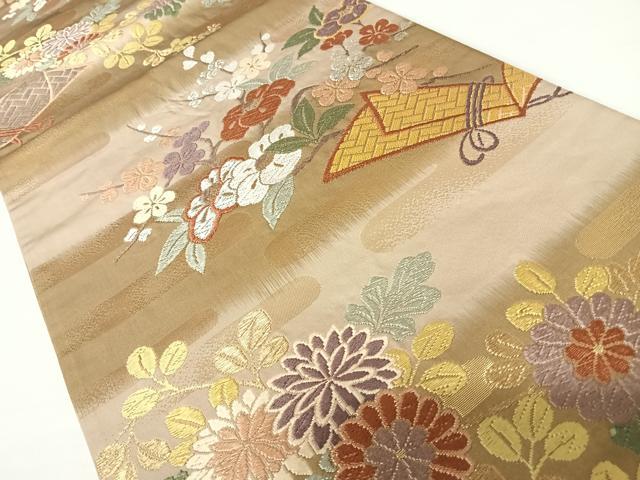 平和屋着物◎六通柄袋帯　唐織　草花文　金銀糸　正絹　逸品　AABA2072yx