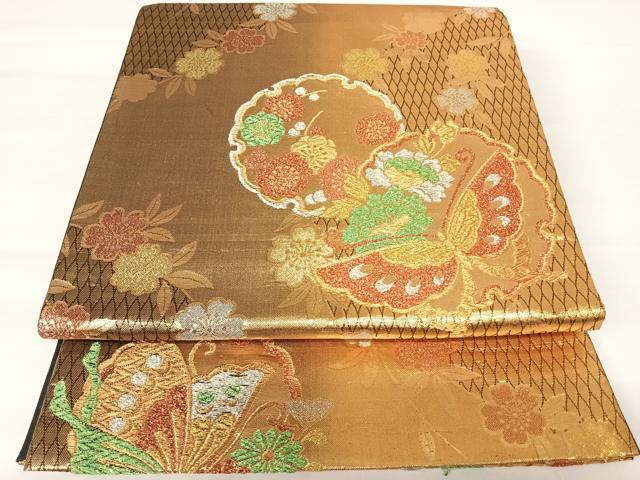 平和屋着物◎六通柄袋帯　雪輪花蝶文　金銀糸　正絹　逸品　AABA2076yx