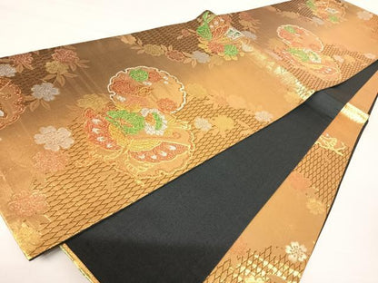 平和屋着物◎六通柄袋帯　雪輪花蝶文　金銀糸　正絹　逸品　AABA2076yx