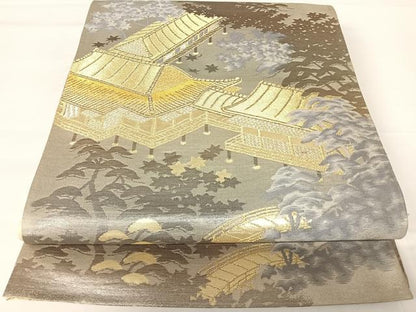 平和屋着物◎六通柄京袋帯　風景文　金銀糸　正絹　逸品　AABA2081yx