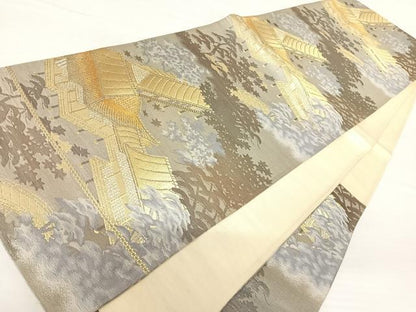 平和屋着物◎六通柄京袋帯　風景文　金銀糸　正絹　逸品　AABA2081yx
