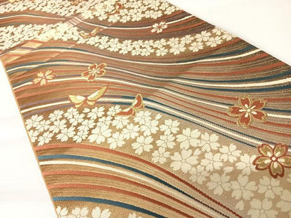 平和屋着物◎六通柄袋帯　唐織　花蝶文　金糸　鈴乃屋扱い　正絹　逸品　AABA2084yx