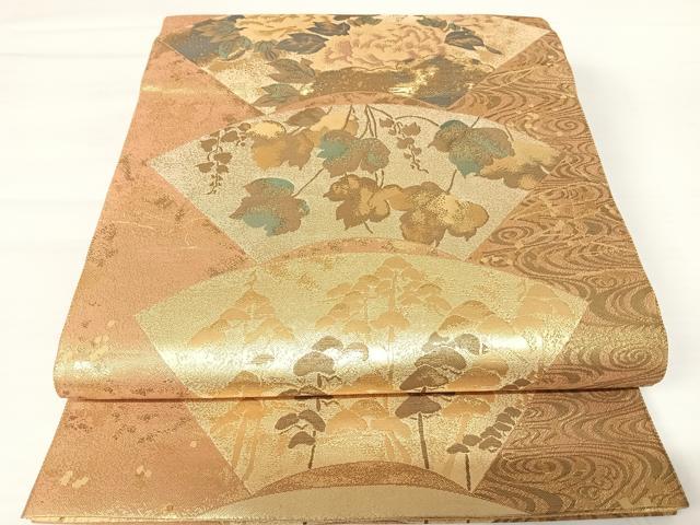 平和屋着物◎六通柄袋帯　琳派扇面　金糸　正絹　逸品　AABA2085yx