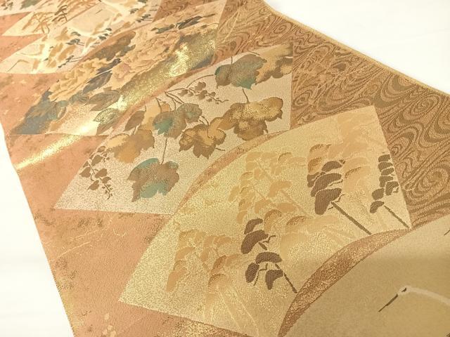平和屋着物◎六通柄袋帯　琳派扇面　金糸　正絹　逸品　AABA2085yx