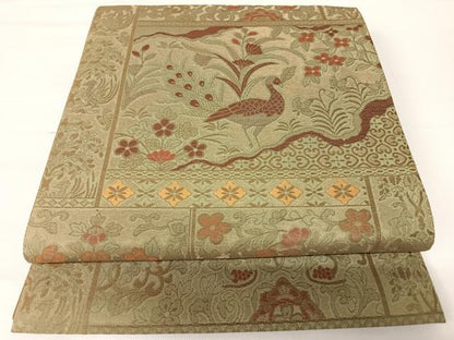 平和屋着物◎六通柄袋帯　更紗花鳥文　金糸　正絹　逸品　AABA2086yx