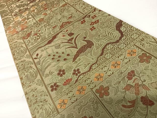 平和屋着物◎六通柄袋帯　更紗花鳥文　金糸　正絹　逸品　AABA2086yx