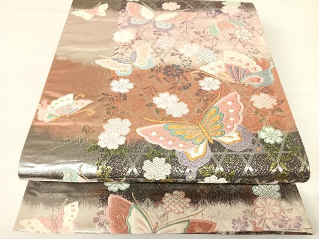 平和屋着物◎六通柄袋帯　唐織　花蝶文　金銀糸　正絹　逸品　AABA2087yx