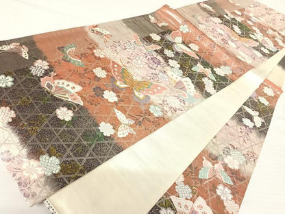 平和屋着物◎六通柄袋帯　唐織　花蝶文　金銀糸　正絹　逸品　AABA2087yx