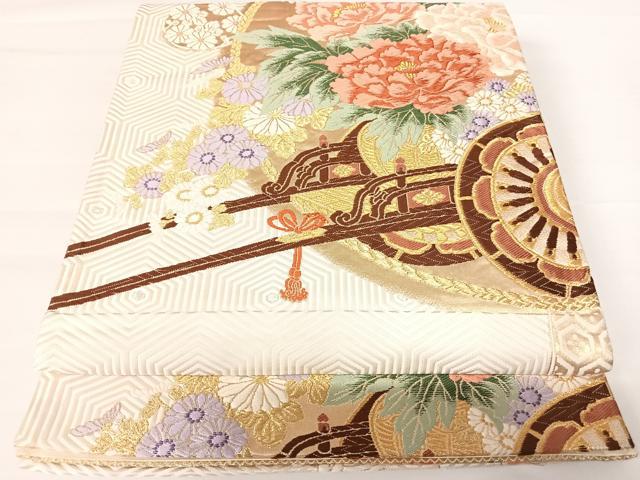 平和屋着物◎六通柄袋帯　唐織　桃山亀甲地花車　金銀糸　正絹　逸品　AABA2088yx