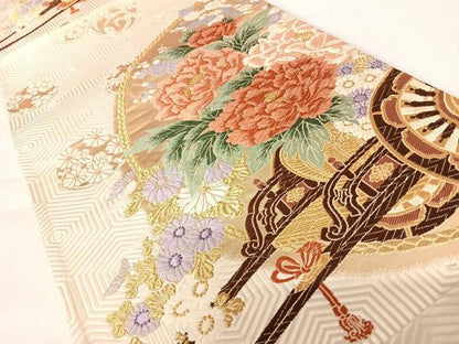 平和屋着物◎六通柄袋帯　唐織　桃山亀甲地花車　金銀糸　正絹　逸品　AABA2088yx