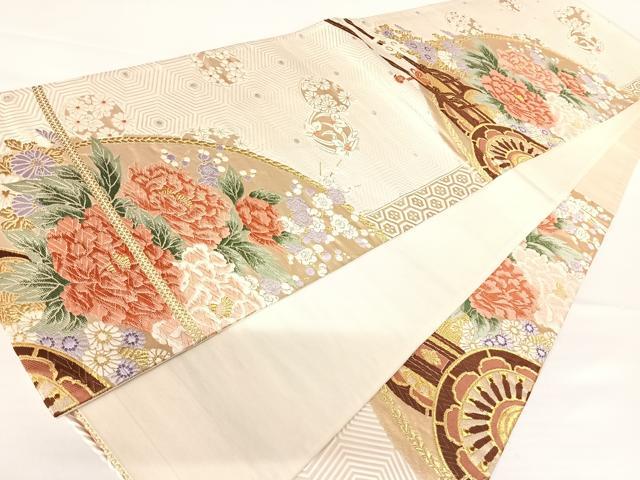 平和屋着物◎六通柄袋帯　唐織　桃山亀甲地花車　金銀糸　正絹　逸品　AABA2088yx
