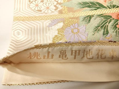 平和屋着物◎六通柄袋帯　唐織　桃山亀甲地花車　金銀糸　正絹　逸品　AABA2088yx