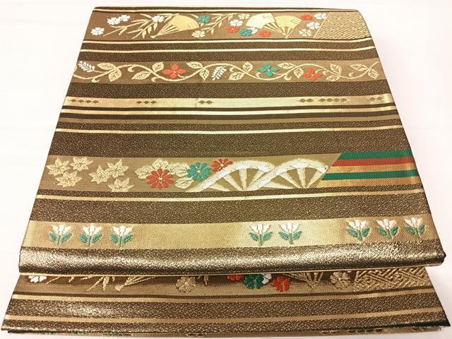 平和屋着物◎六通柄袋帯　横段花文　金糸　正絹　逸品　AABA2090yx