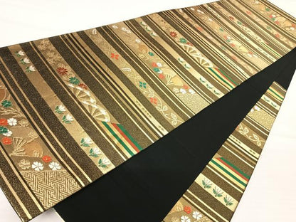 平和屋着物◎六通柄袋帯　横段花文　金糸　正絹　逸品　AABA2090yx