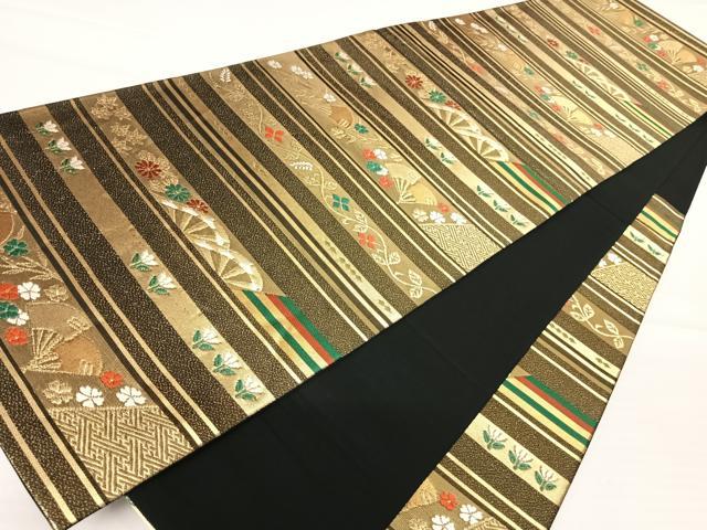 平和屋着物◎六通柄袋帯　横段花文　金糸　正絹　逸品　AABA2090yx