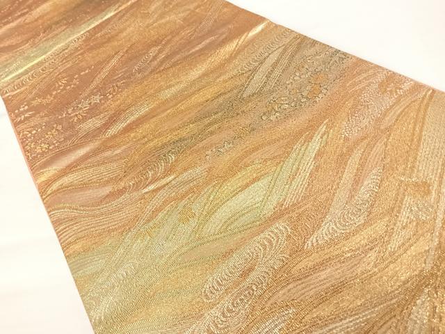 平和屋着物◎六通柄袋帯　流水花文　金糸　正絹　逸品　AABA2097yx