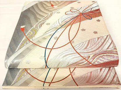 平和屋着物◎六通柄袋帯　流水花文　金銀糸　正絹　逸品　AABA2107yx