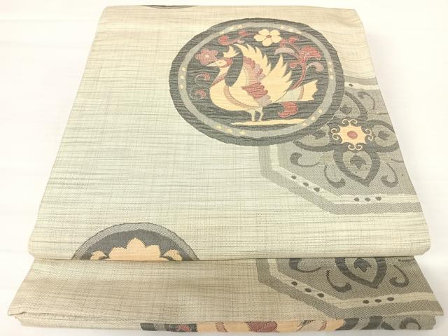 平和屋着物◎六通柄袋帯　紬地　明日香　花鳥文　正絹　逸品　AABA2114yx