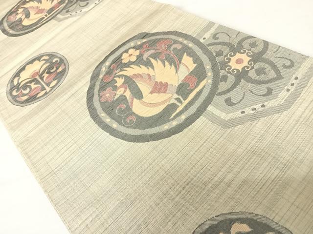 平和屋着物◎六通柄袋帯　紬地　明日香　花鳥文　正絹　逸品　AABA2114yx