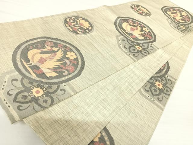 平和屋着物◎六通柄袋帯　紬地　明日香　花鳥文　正絹　逸品　AABA2114yx