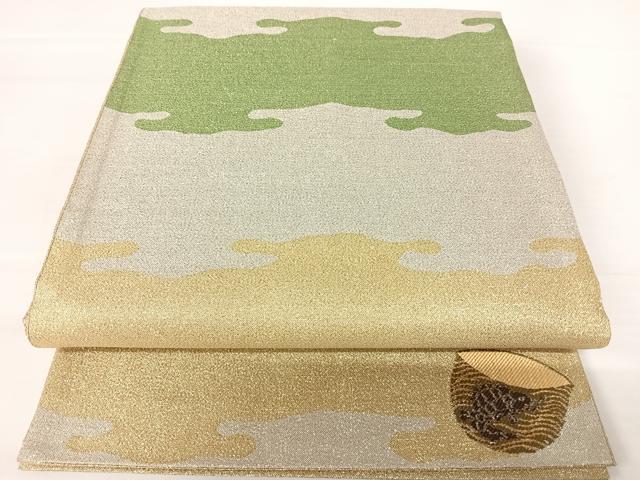 平和屋着物◎綴れ　両面六通柄袋帯　霞文　ワンポイント刺繍　金銀糸　正絹　逸品　AABA2119yx