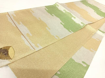 平和屋着物◎綴れ　両面六通柄袋帯　霞文　ワンポイント刺繍　金銀糸　正絹　逸品　AABA2119yx