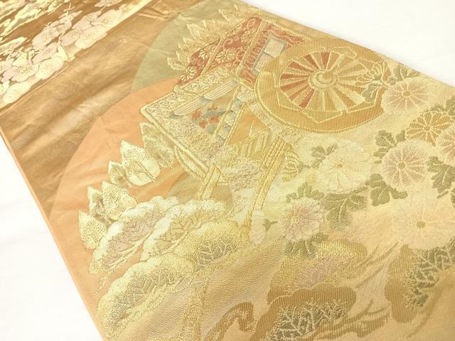 平和屋着物◎六通柄袋帯　御所車花文　金糸　正絹　逸品　AABA2121yx