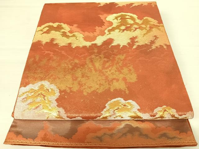 平和屋着物◎西陣　服部織物謹製　六通柄袋帯　こはく錦　手工芸　霞文　金銀糸　正絹　逸品　AABA2131yx