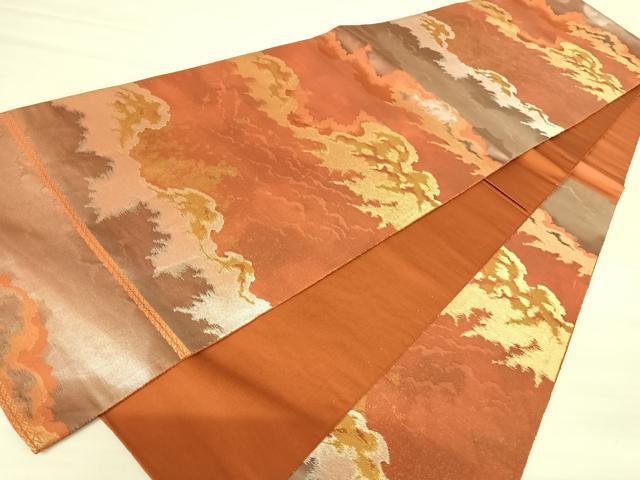 平和屋着物◎西陣　服部織物謹製　六通柄袋帯　こはく錦　手工芸　霞文　金銀糸　正絹　逸品　AABA2131yx