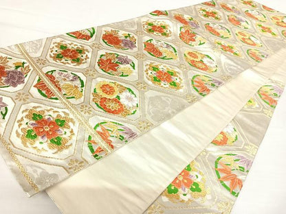 平和屋着物◎六通柄袋帯　唐織　蜀江花文　金糸　正絹　逸品　AABA2135yx