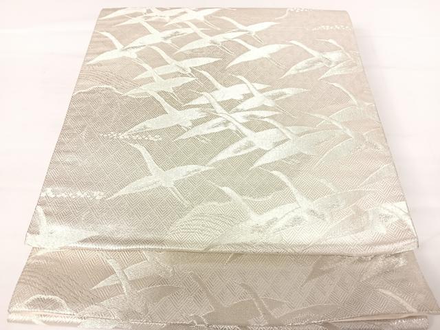 平和屋着物◎六通柄袋帯　さがび錦　九百口別織　飛鶴文　銀糸　正絹　逸品　AABA2147yx