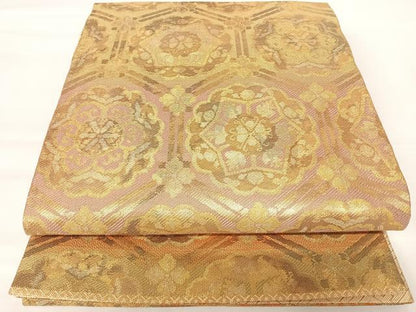 平和屋着物◎佐賀錦　六通柄袋帯　亀甲花文　金糸　正絹　逸品　AABA2149yx