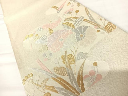 平和屋着物◎綴れ　太鼓柄袋帯　草花文　金銀糸　正絹　逸品　AABA2156yx