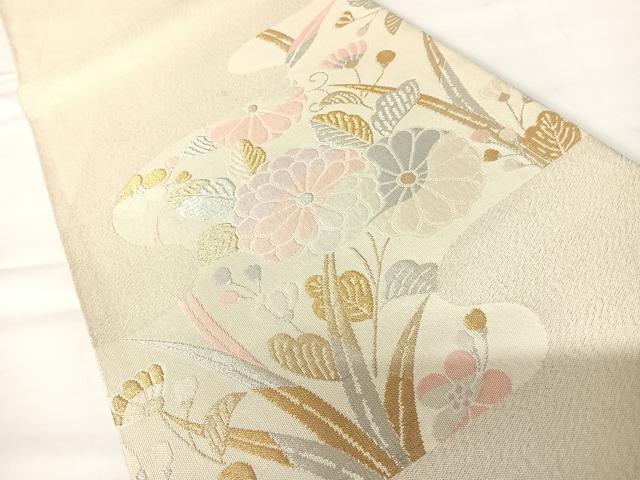 平和屋着物◎綴れ　太鼓柄袋帯　草花文　金銀糸　正絹　逸品　AABA2156yx