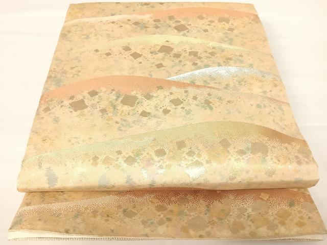 平和屋着物◎六通柄袋帯　手織　遠山功金文様　引箔　正絹　逸品　AABA2165yx