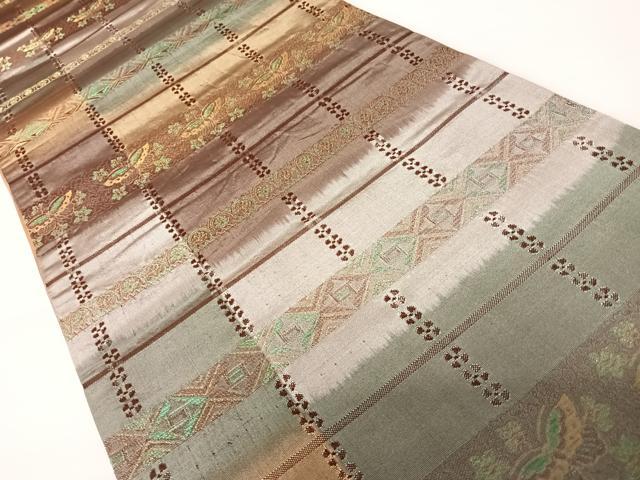 平和屋着物◎全通柄袋帯　横段花蝶文　正絹　逸品　AABA2167yx