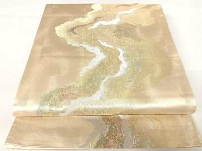 平和屋着物◎六通柄袋帯　紗摺箔　流水　正絹　逸品　AABA2173yx