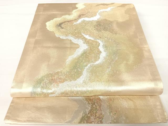 平和屋着物◎六通柄袋帯　紗摺箔　流水　正絹　逸品　AABA2173yx