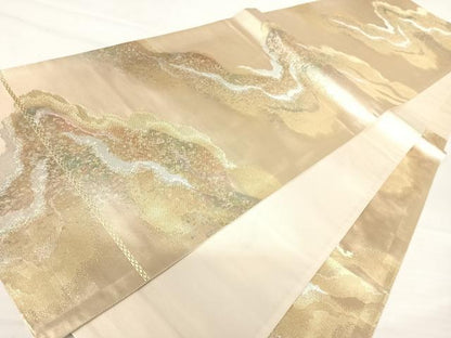 平和屋着物◎六通柄袋帯　紗摺箔　流水　正絹　逸品　AABA2173yx