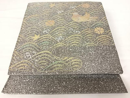 平和屋着物◎太鼓柄袋帯　鴛鴦花文　金銀糸　正絹　逸品　AABA2175yx