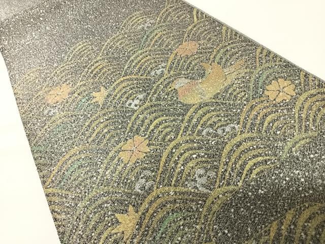 平和屋着物◎太鼓柄袋帯　鴛鴦花文　金銀糸　正絹　逸品　AABA2175yx