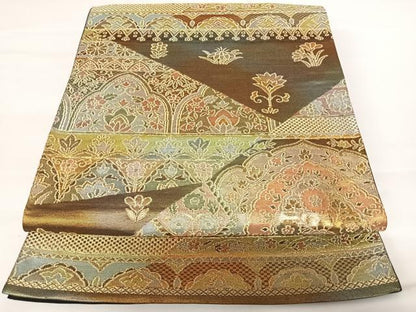 平和屋着物◎六通柄袋帯　更紗花文　金糸　正絹　逸品　AABA2179yx