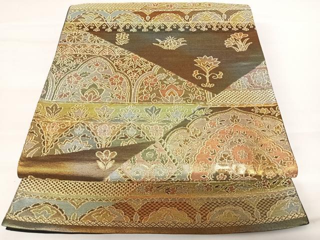 平和屋着物◎六通柄袋帯　更紗花文　金糸　正絹　逸品　AABA2179yx