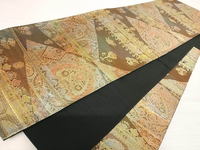 平和屋着物◎六通柄袋帯　更紗花文　金糸　正絹　逸品　AABA2179yx